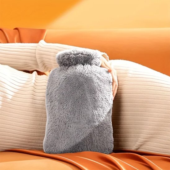 Bouillotte eau chaudeâ flanelle grise ventre