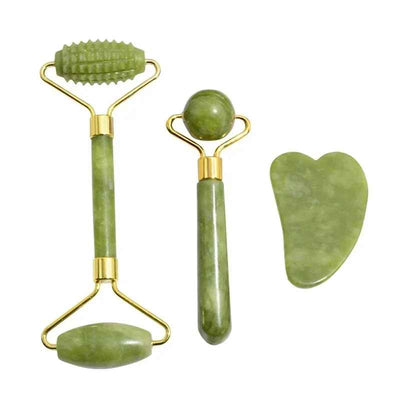 rouleau de massage en jade vert ensemble de trois morceaux