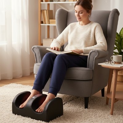 Appareil masseur pieds pendant la lecture