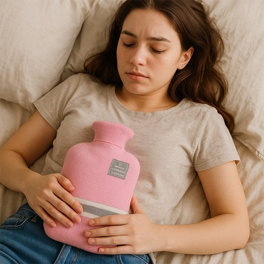 Bouillotte eau chaude​ rose crampes ventre jeune fille