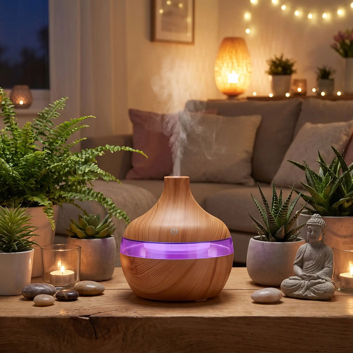 diffuseur huile essentielle couleur led violet salon decor zen