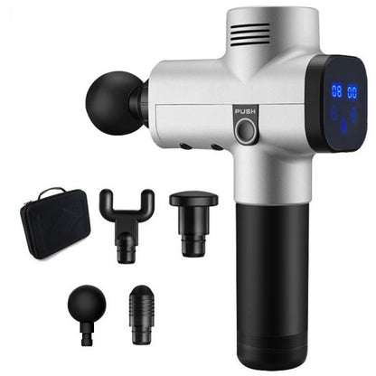 pistolet massage musculaire blanc ecran led tetes interchangeables