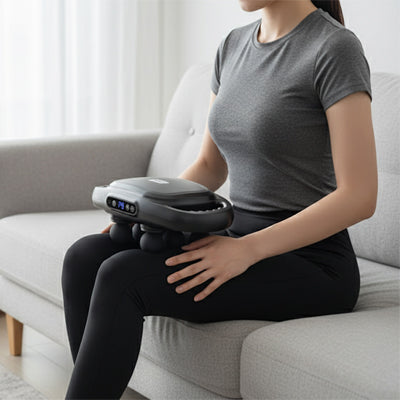 pistolet massage sans-fil a six tetes jambe