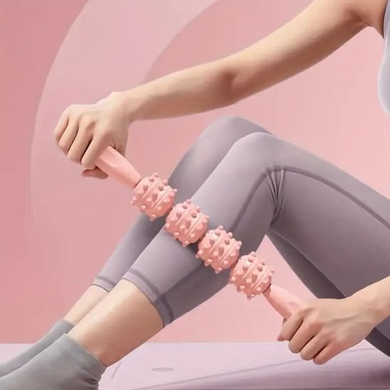 rouleau de massage rose jambe