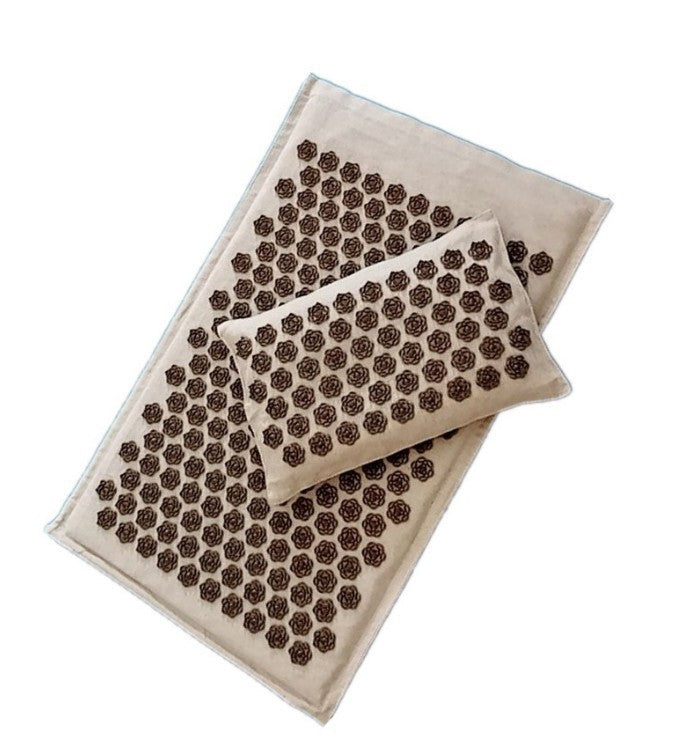 tapis acupression beige brun avec coussin