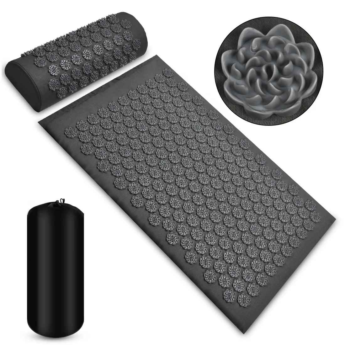 tapis d acupression gris avec coussin et sac